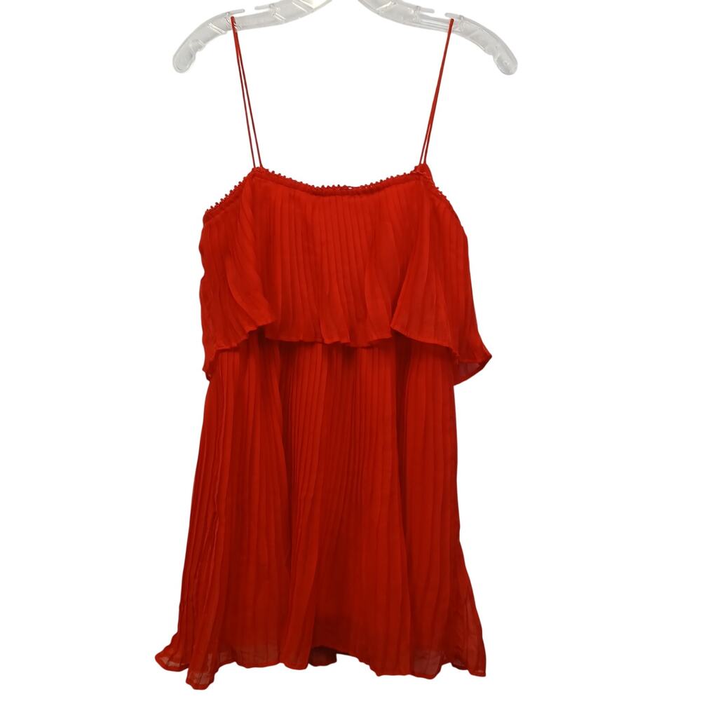 Zara Red Pleated Chiffon Tiered Mini Dress Spaghetti Strap Small